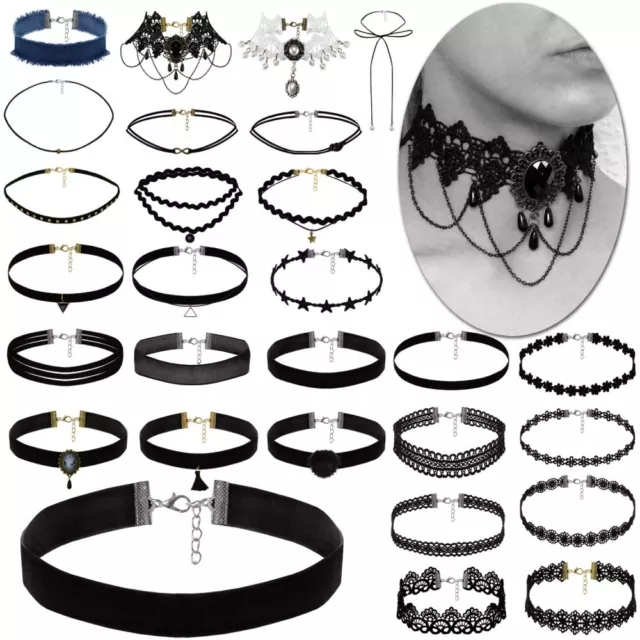 Damen Halsband Choker Samt Kropfband Halskette Kette Spitze Vintage Gothic Punk