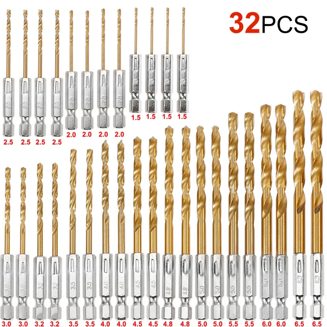32PCS Drill Bit Set Titanium Coated HSS High Speed Steel Hex Shank Quick Change