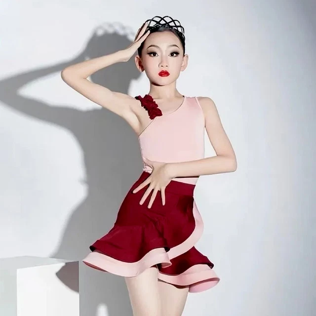 Ruffles Ragazza Bambini Gonna Top Set Costume Abiti per la Danza Latino Tango 2