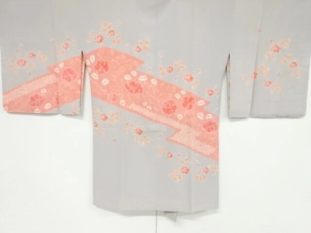 45098# Japanese Kimono / Antique Michiyuki Coat / Shibori / Floral Plants