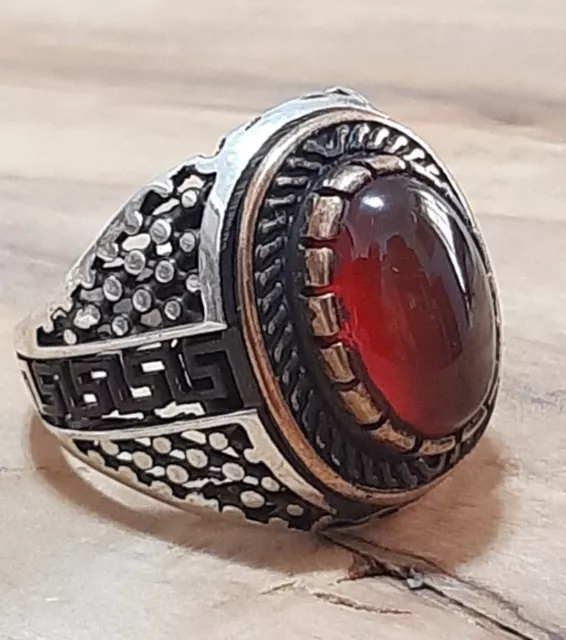 Anello Argento Uomo 925 solitario corniola pirata berbero Ring Man Sterling $