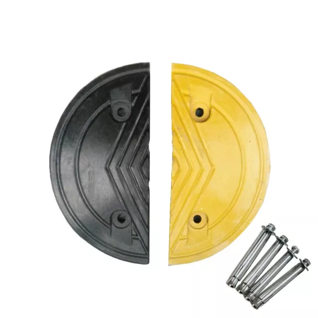 1Set of Rubber Speed Hump Ends Round Edge Road Humps Edges Yellow &Black w/Bolts