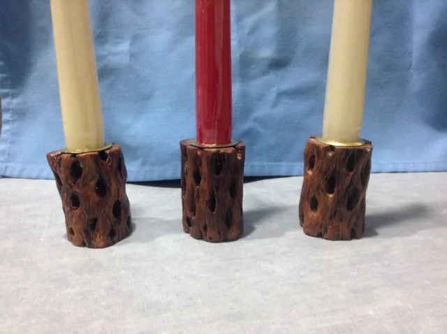 3 Organic Cholla Cactus Wood Candle Holders Cleaned,Stained,Sealed * Handmade
