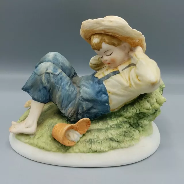 LEFTON CHINA FISHERMAN Boy Figurine KW 3839 Sleeping Vintage Farm