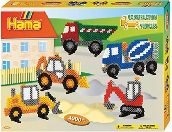 Hama® Bügelperlen Midi - Geschenkpackung Baufahrzeuge - 1 Stiftplatte Brummi,