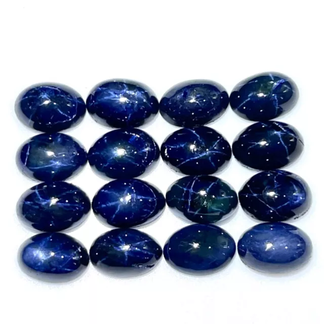 16 Pcs Natural Star Blue Sapphire 6x4mm Oval Loose Cabochon Gemstones Lot