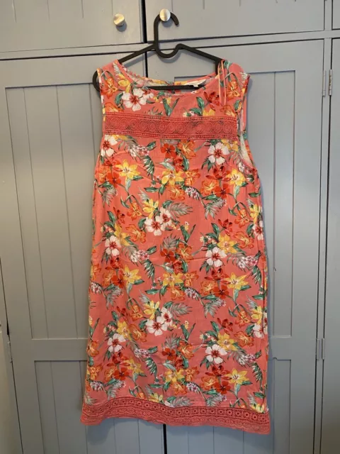 F&F Tesco Orange Floral Linen Mix Sleeveless Dress Size 14.  VGC