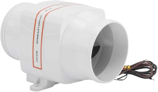 ABS 4'' Quiet In-Line Marine Bilge White Air Blower DC 12V 6Amp 270 CFM Boat Fan