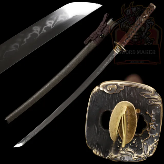 L6 Steel Clay Tempered Samurai Katana Sword Full Tang Blade Sharp Battle Ready