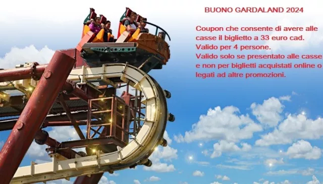 Buono Coupon Gardaland 2024.Valido per 4 persone.Paghi alle casse 33 euro