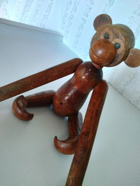 Wooden Monkey Toy Mid Century Danish Modern Bosejen Style Moveable Arms Legs