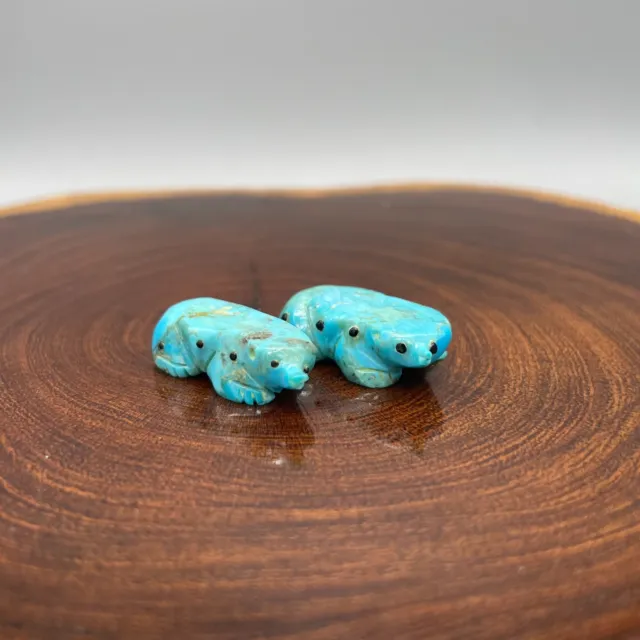 Pair of Mole Zuni Fetishes Hand Carved Turquoise Signed David Chavez