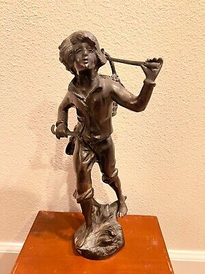 Antique Bronze Moreau Statue "Grape Picker" Boy Holding Basket & Knife