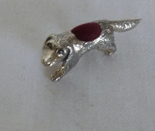 Miniature Dog Pin cushion solid silver