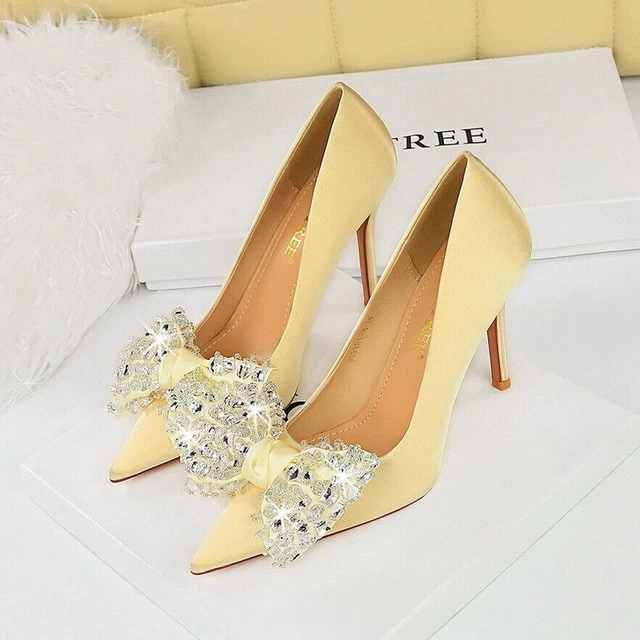 Women Pumps Stiletto High Heels Prom Shoes Pointed Toe Rhinestone Shoes