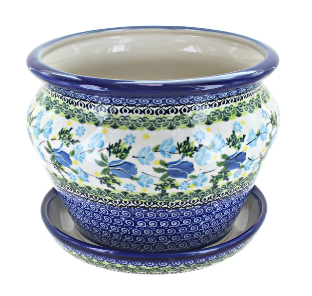Blue Rose Polish Pottery Blue Cottage Large Flower Pot