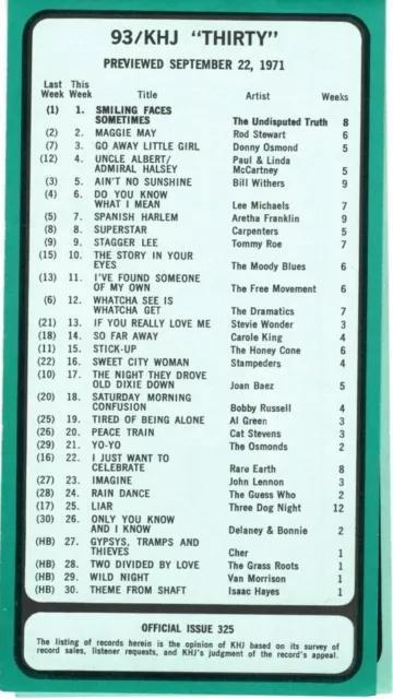 KHJ 30 Survey 9/22/71 - Rod Stewart, Lennon, McCartney, Moody Blues - Ex cond 3
