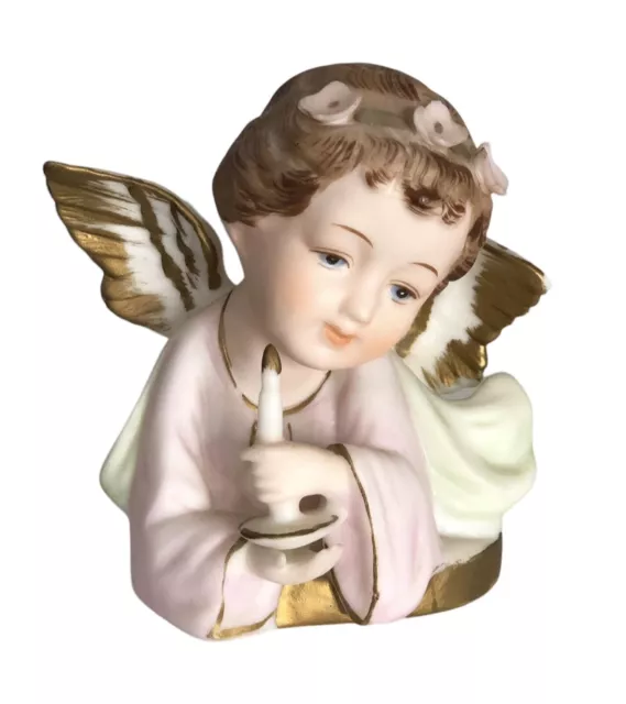 Vtg Tilso Japan Angel Cherub Bust Porcelain Figurine Candle Hand Painted Sticker