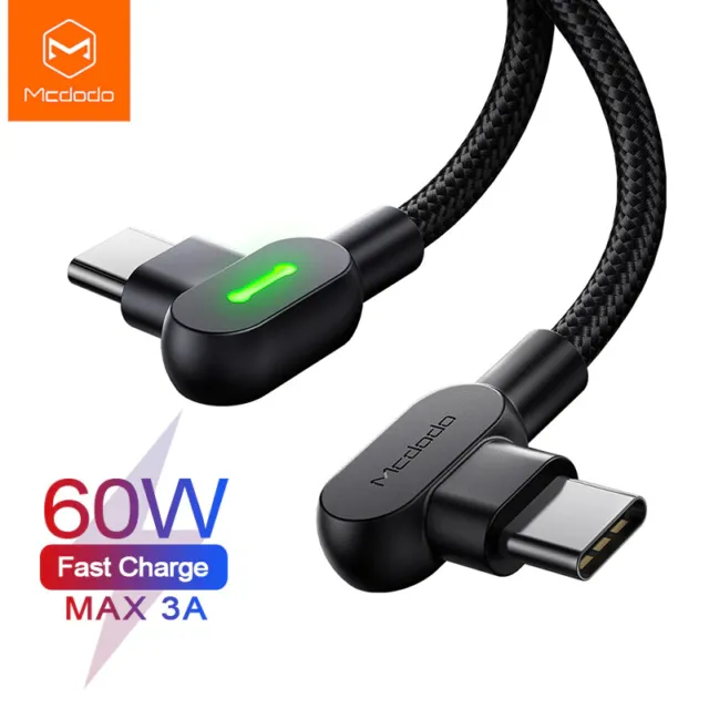 Mcdodo Right Angle USB C to USB C Fast Charger Cable 60W PD 3A Charging 1.5m 2m