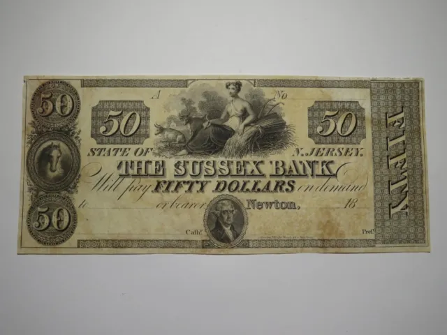 $50 18__ Newton New Jersey NJ Obsolete Currency Bank Note Bill Remainder VF+