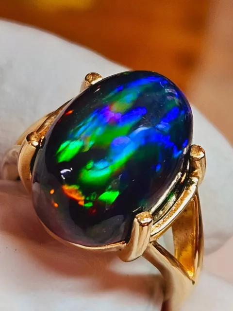 6Ct Natural Fire Black Opal Ring In 925 Silver 22k Gold Plated Handmade Ring 3