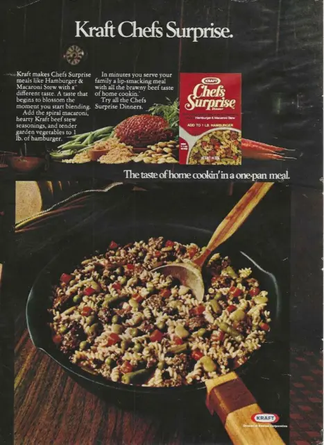 Kraft Chefs Surprise Hamburger & Macaroni Stew Color Magazine Ad 10.75X7.75 1974
