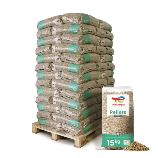 Holzpellets TotalEnergies Heizpellets Heizung 6mm 15kg x 65 Sack 975kg Palette