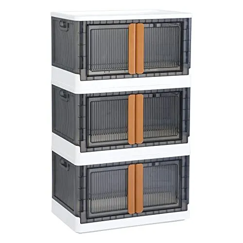 Storage Bins with Lids - Collapsible Storage Bins, Clear Black Wardrobe Closet