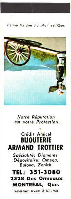 Montreal Canada Armand Trottier Jewelry Store Diamonds Vintage Matchbook Cover