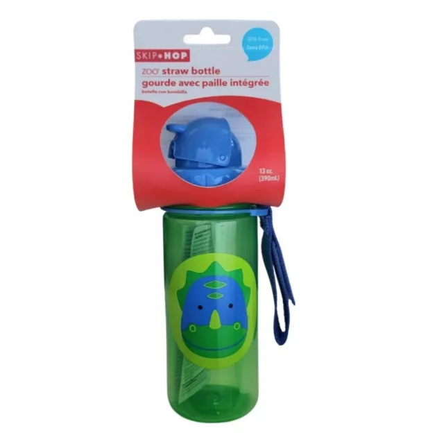Skip Hop Zoo Straw Water Bottle Dino BPA-Free NIP Holds 13 oz; For 12 mo+