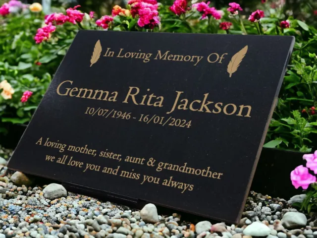 Personalised Engraved Granite Memorial, Grave Marker, Crem, 29x21cm, Feather