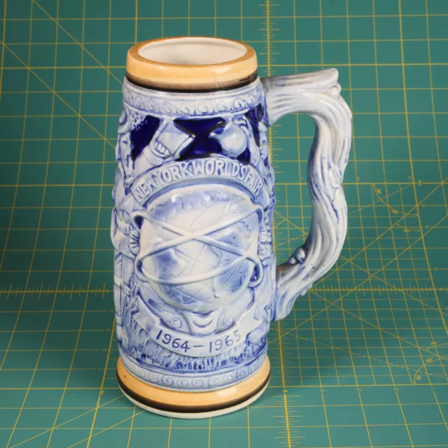 New York World Fair NYWF 1964-65 Vintage Stein Ceramic Beer Stein Mug Blue White