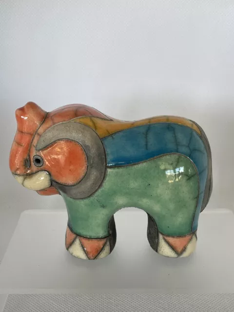Raku Pottery South Africa Handmade Ceramic Elephant Figurine Multi Colour Signed