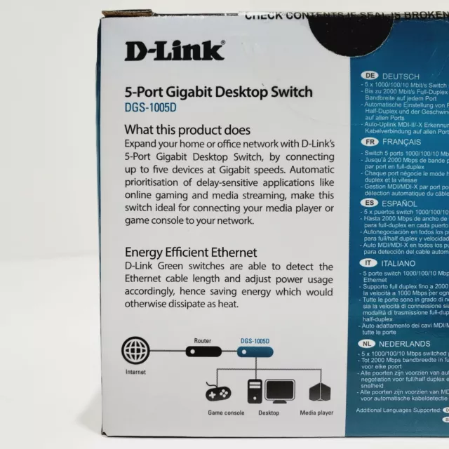 Conmutador de escritorio D-Link DGS-1005D 5 puertos Gigabit modelo del Reino Unido 3