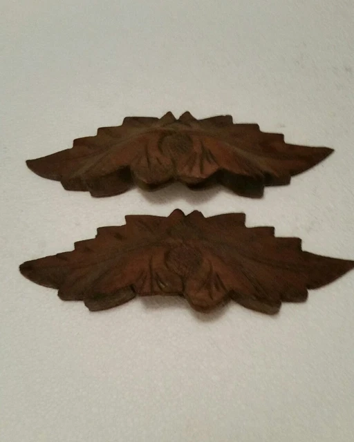 Pair Large Antique Victorian Solid Walnut Carved Drawer Pulls Handles (25Bg)