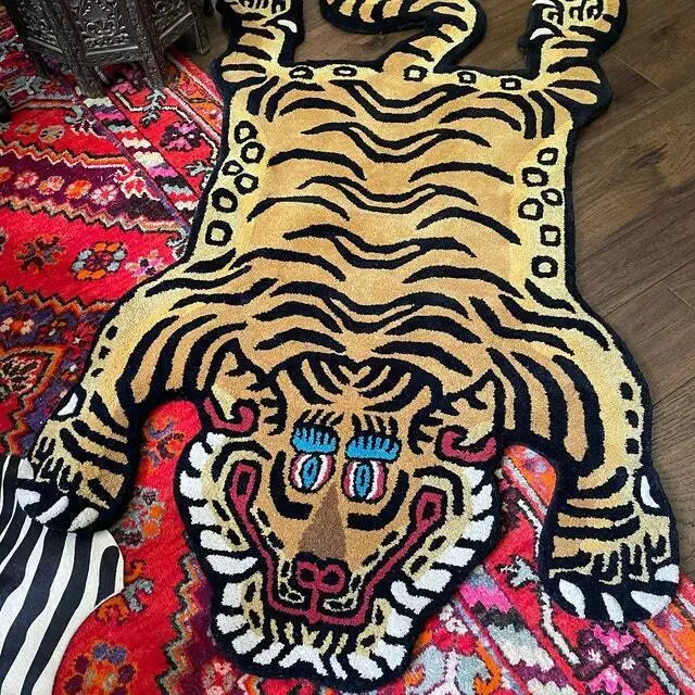 Tappeto tigre tibetano con 100% lana, 2,6x4 piedi per l'arredamento della casa