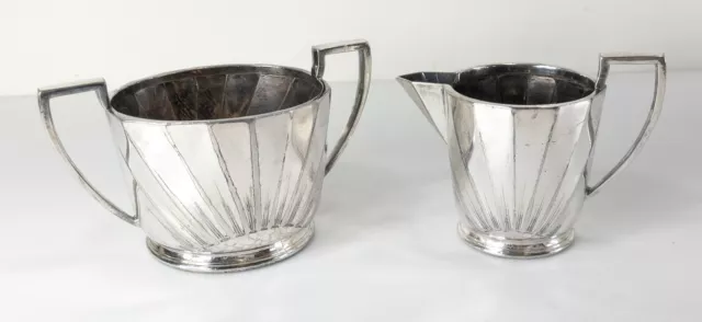 Antique English James Dixon & Sons Silverplate Sugar and Creamer Dish Art Deco