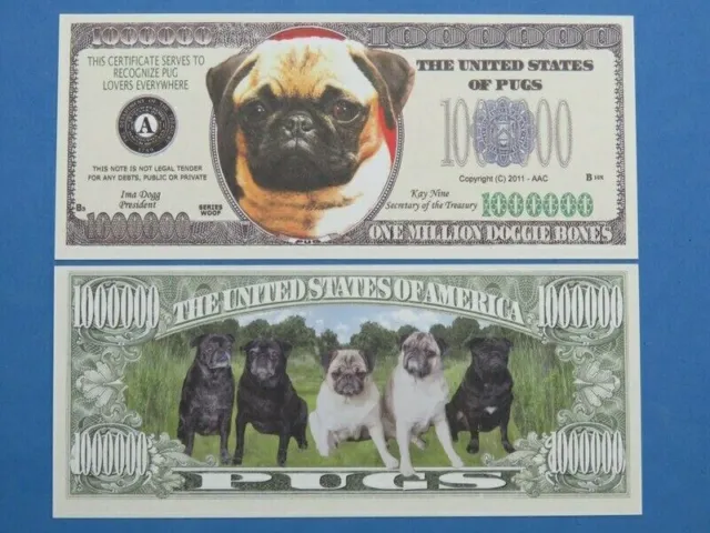 1 Million Dollar Souvenier Schein Pugs Hund