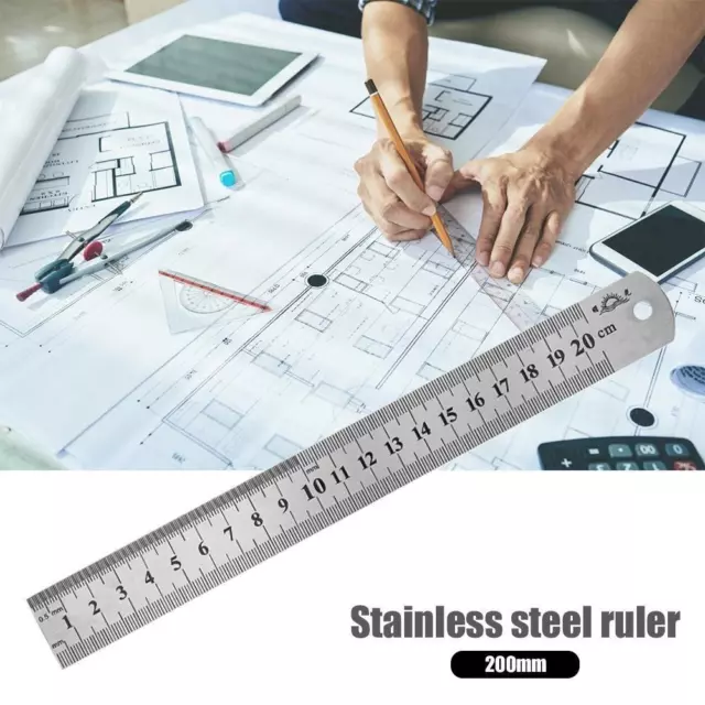 Stainless Steel Metal Straight Ruler Double Sided Measuring Tool (200mm)