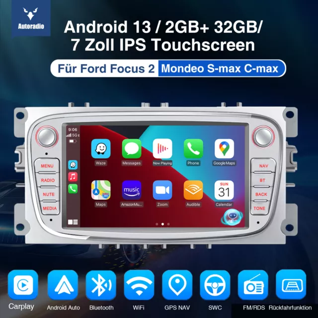 Für Ford Focus MK2 Mondeo Mk4 S C MAX Autoradio Android 13 Carplay GPS Navi RDS 2