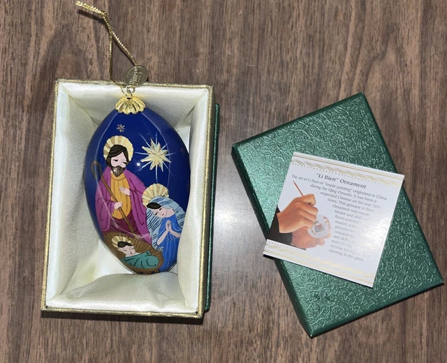 Christmas ornament 4” Pier 1 Li Bien glass icicle 2014 nativity scene peace joy