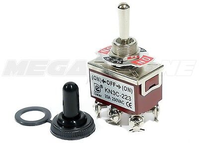 Toggle Switch Heavy Duty 20A/125V Momentary DPDT (ON)-OFF-(ON) w/Waterproof Boot