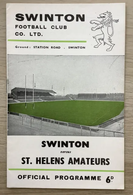 RUGBY LEAGUE PROGRAMME SWINTON v ST HELENS AMATEURS Lancashire Cup 1st Rd 1970