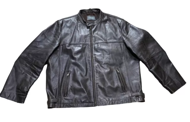 Marks & Spencer Size XXL/ 2XL Genuine Leather Brown Biker Motorcycle Jacket VGC