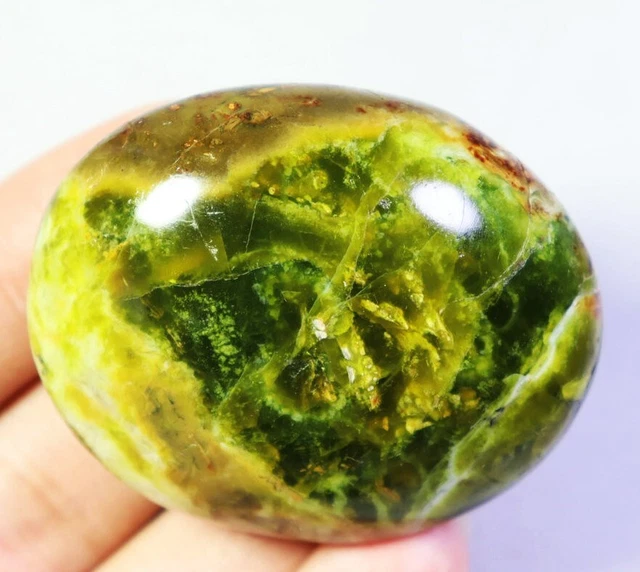 Natural Polished Green Opal Pattern Quartz Crystal Reiki Palm Stone Madagascar