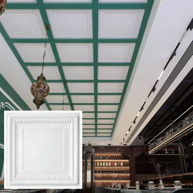 Vintage Tin Ceiling Tiles 24x24 Easy to Install PVC Panel PL06 White matte 10Pcs