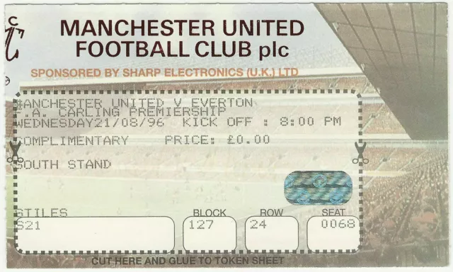 Manchester United V Everton Premier League 1996/97 Biglietto Partita
