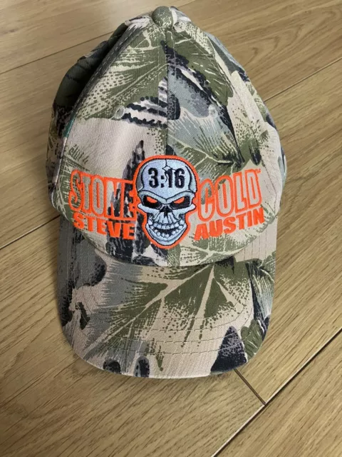 Vintage WWE WWF Stone Cold Steve Austin Camo Cap Wrestling 2001 Smoking Skull