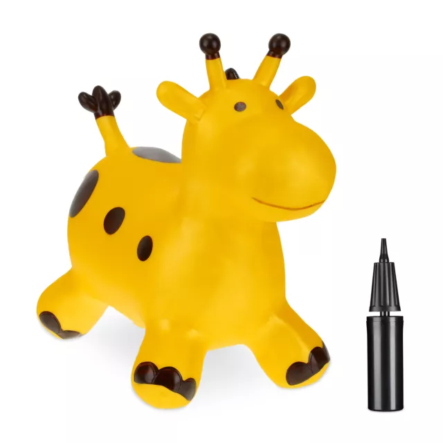 Relaxdays Cheval ballon sauteur cheval avec pompe gonflable jouet jeux  enfant animaux 50 kg sans BPA, marron