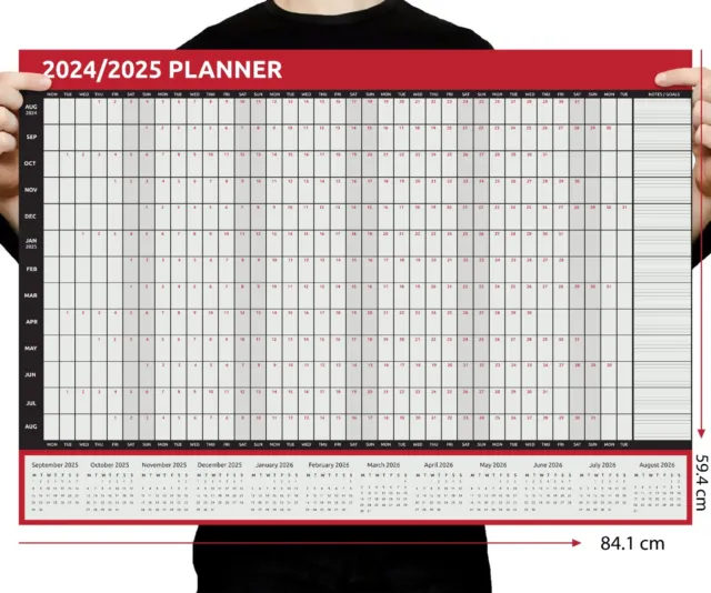 2024 - 2025 Academic Full Year Wall Planner Calendar Home Office Work AUG-AUG